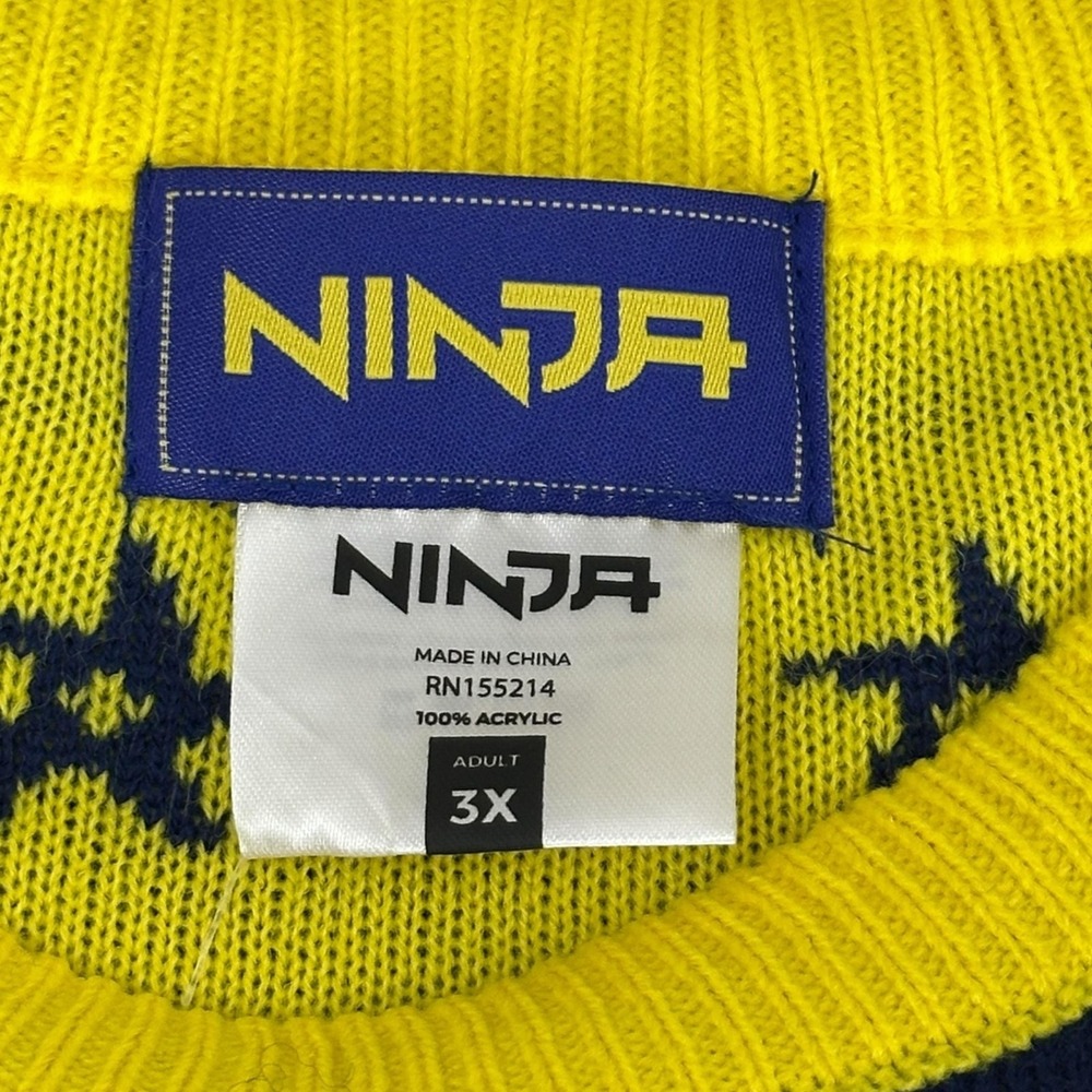 NEW Ninja Sweater Mens 3XL Blue Yellow Star Pattern Ugly Christmas Acrylic NWT - Picture 4 of 6